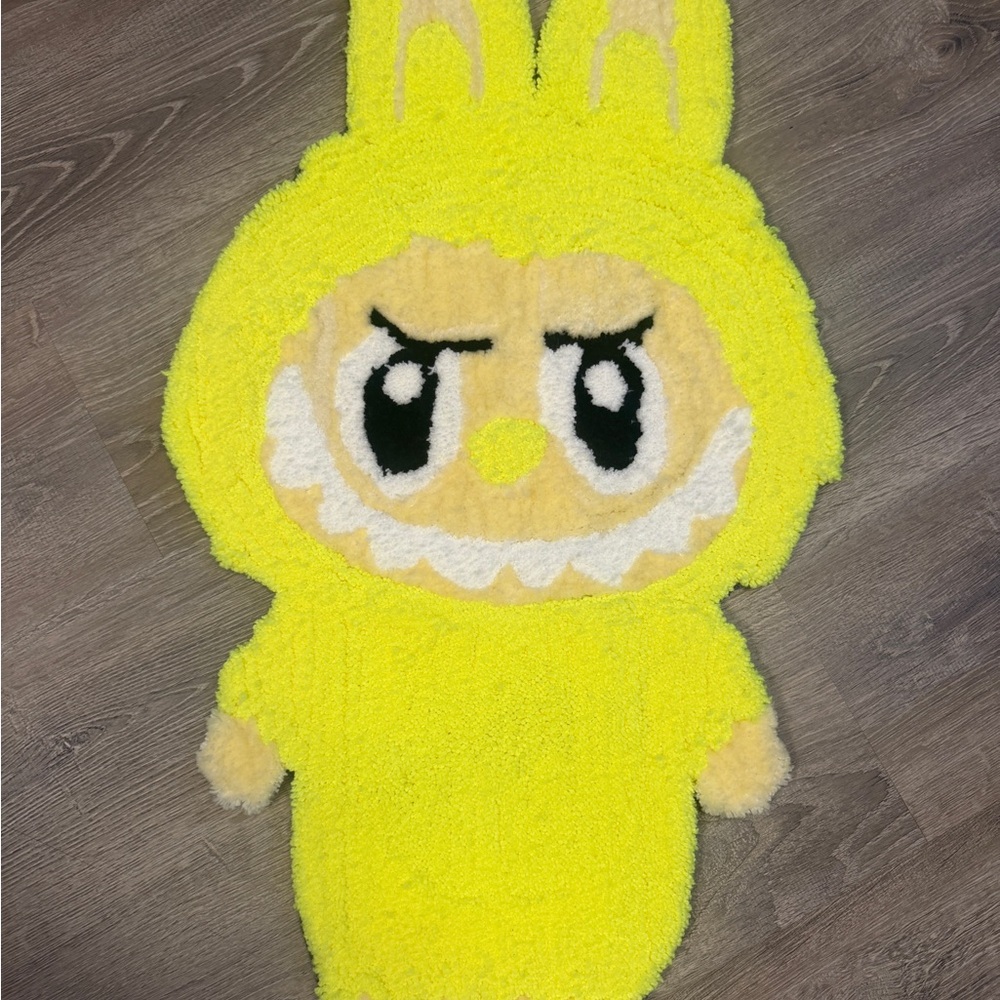 💛 Custom Labubu Inspired Handmade Rug | Neon Yellow | Cute Art Floor Decor